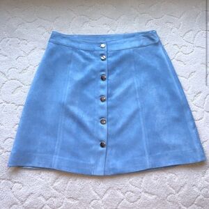 H&M Baby Blue Faux Suede Button-Up Skirt